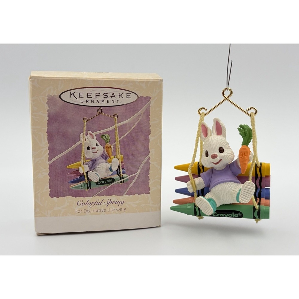 Hallmark Keepsake Ornament Colorful Spring Bunny Crayola Swing 1994 Easter VTG